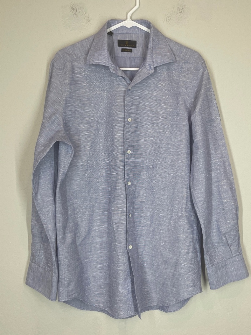 Ike Behar Men's Button Up Dress Shirt Size 15 1/2 Linen Cotton Blue Italy
